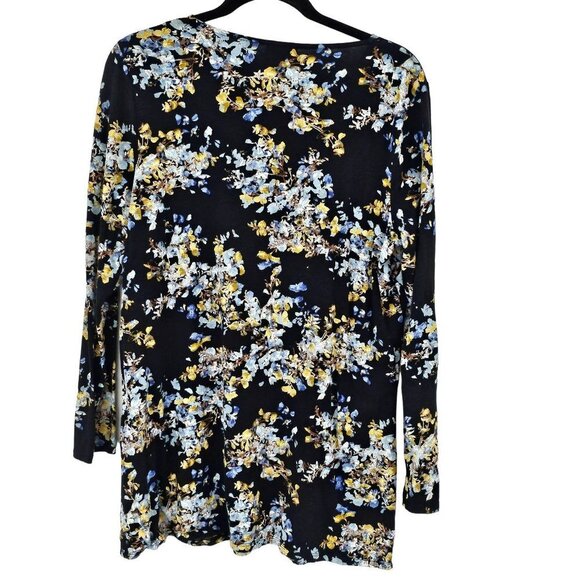J. Jill Flowy Black Floral Top Oversized Tiered Tunic Blouse Loose Relaxed Fit - Picture 2 of 7